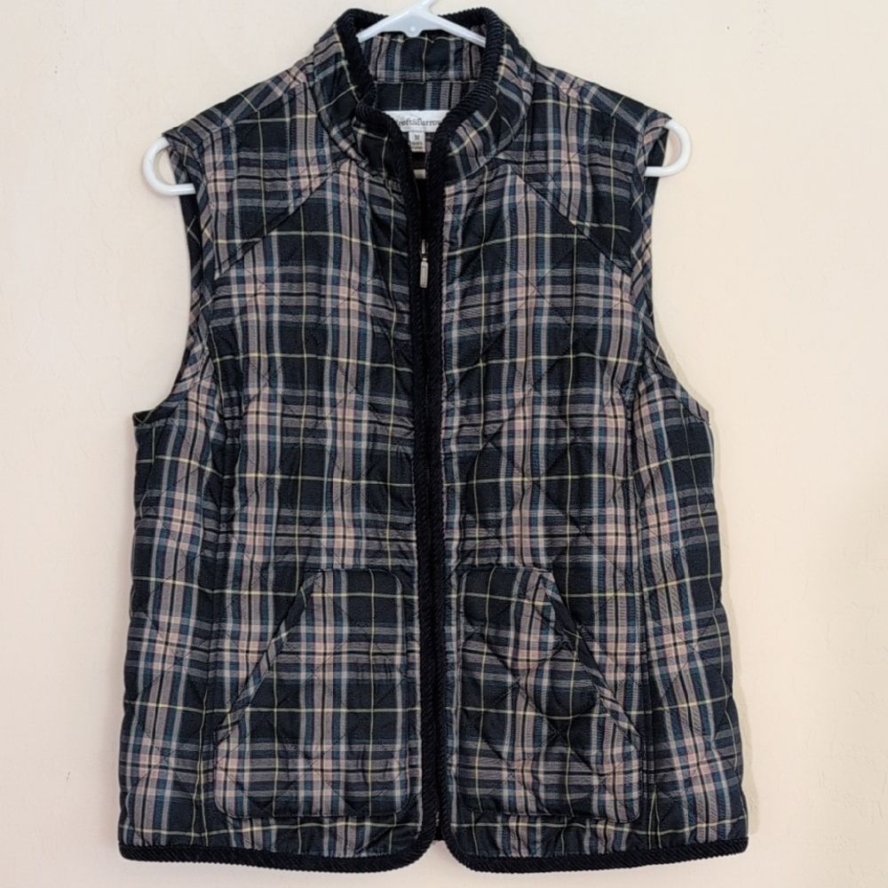 Coldwater Creek Plaid Quilted Zip Up Puffer Vest Navy Blue - Size M